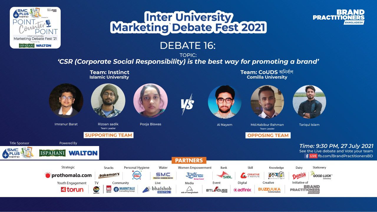 Debate 16: BIU vs COU "CSR (Corporate Social Responsibility) is the best way for promoting a brand."