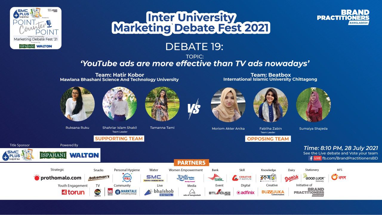 Debate 19: MBSTU vs IIUC- "YouTube ads are more effective than TV ads nowadays”.